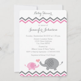 Elephant Baby shower Invite | Roze grijze Chevron Kaart