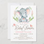 Elephant Baby shower, meisje Kaart (Voorkant)