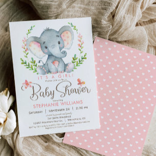 Elephant Baby shower, meisje Kaart