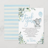 Elephant Baby shower Merci Cartes pour un garçon (Devant / Derrière)