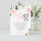 Elephant Baby shower Merci Cartes pour une fille (Debout devant)