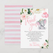 Elephant Baby shower Merci Cartes pour une fille (Devant / Derrière)