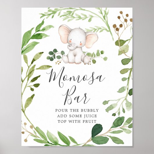Elephant Baby shower Mimosa Bar Poster (Voorkant)