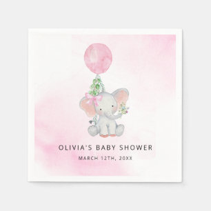 Elephant Baby shower Pink Floral Greenery Servet
