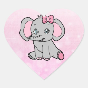 Elephant Baby shower Roze en grijs Hart Sticker