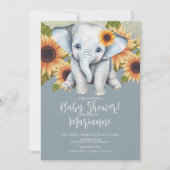 Elephant Baby shower Sunflower Glitter Dusty Blue Kaart (Voorkant)