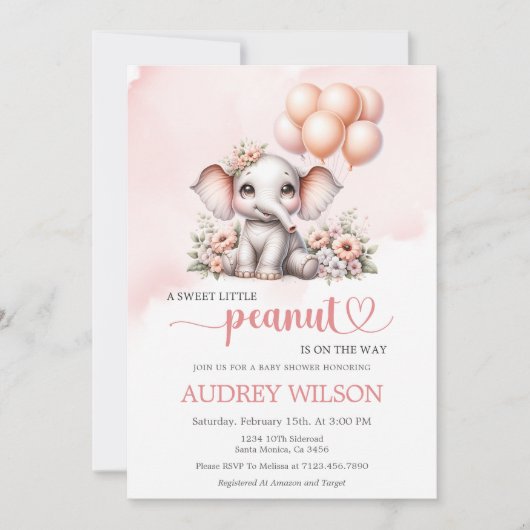 Elephant Baby shower Sweet Little Peanut Kaart (Voorkant)