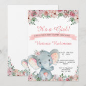 Elephant baby shower uitnodiging floral (Voorkant / Achterkant)
