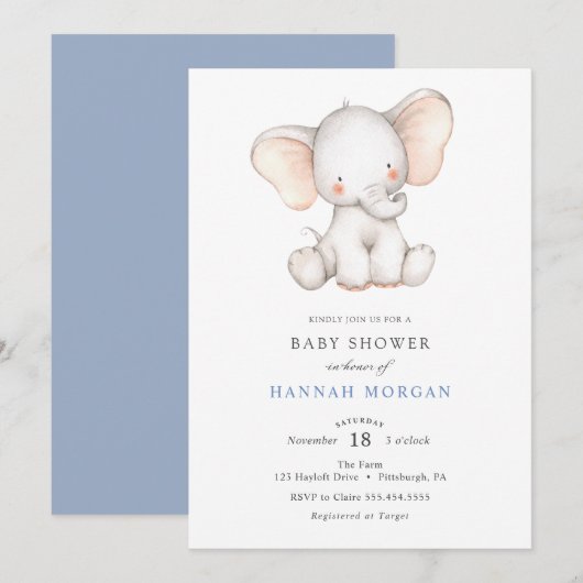 Elephant Baby shower-uitnodiging Kaart (Voorkant / Achterkant)