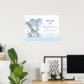Elephant Baby shower Welcome Sign (Blauw) Poster (Thuiskantoor)