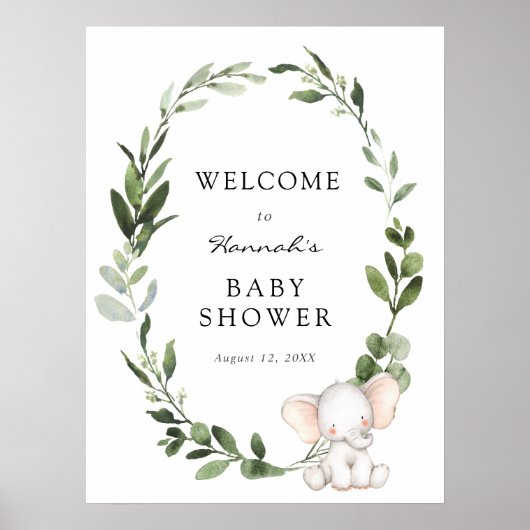 Elephant Baby shower Welcome Sign Poster (Voorkant)