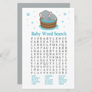 Elephant Baby shower Word Search Game