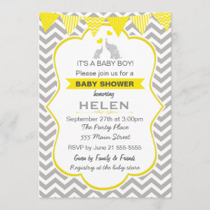 Elephant Baby shower Yellow Chevron Invitation Kaart
