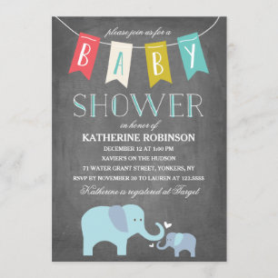 Elephant Baby   Uitnodiging tot Baby shower