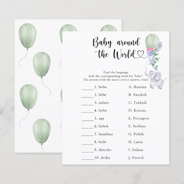 Elephant & Balloon - Baby over de hele wereld spel (Voorkant / Achterkant)