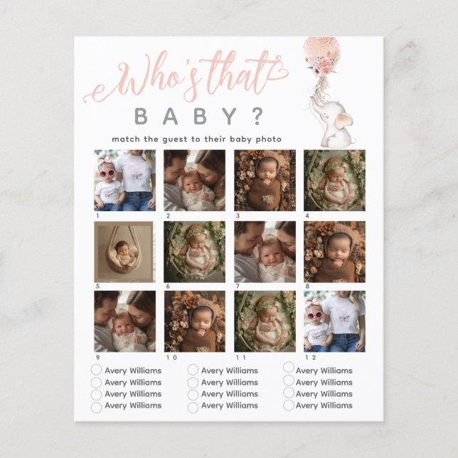 Elephant Balloon Baby shower Game baby face match (Voorkant)