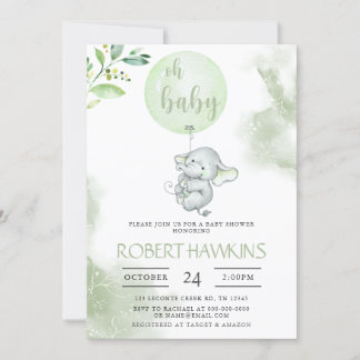 Elephant Balloon Baby shower Kaart