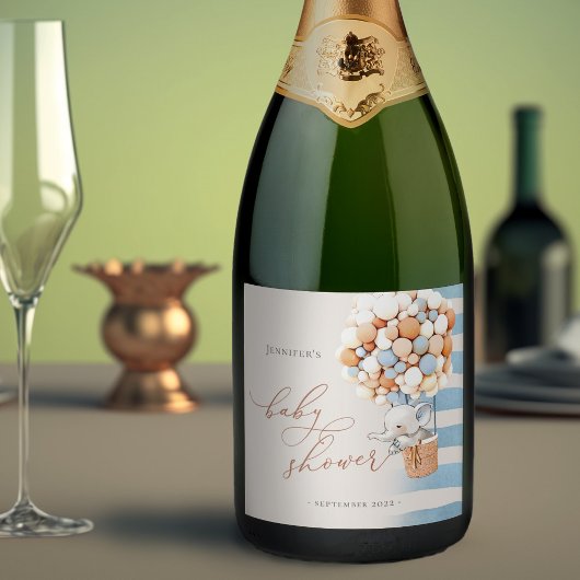 Elephant Balloon Baby shower Mousserende Wijn Labe Sparkling Wijnetiket