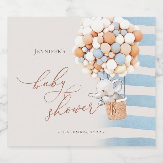 Elephant Balloon Baby shower Mousserende Wijn Labe Sparkling Wijnetiket (Enkel label)