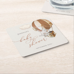 Elephant Balloon Baby shower Vierkante Kartonnen Onderzetter