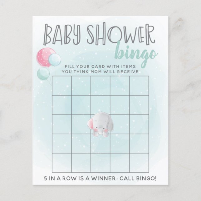 Elephant Balloons Baby shower Bingo Game (Voorkant)