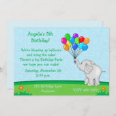 Elephant Balloons Birthday Uitnodiging (Voorkant / Achterkant)