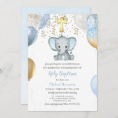 Elephant Balloons Waterverf Baptisme Kaart (Voorkant / Achterkant)