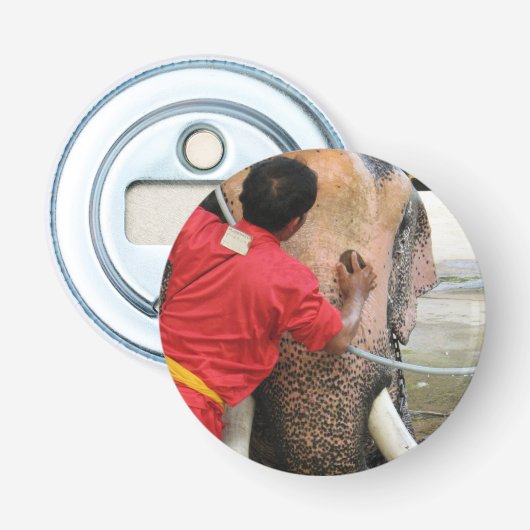 Elephant Bathtime ... Ayutthaya, Thailand Button Flesopener (Voorkant)