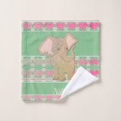 Eléphant bébé avec Coeurs rose et vert (Gant de toilette)