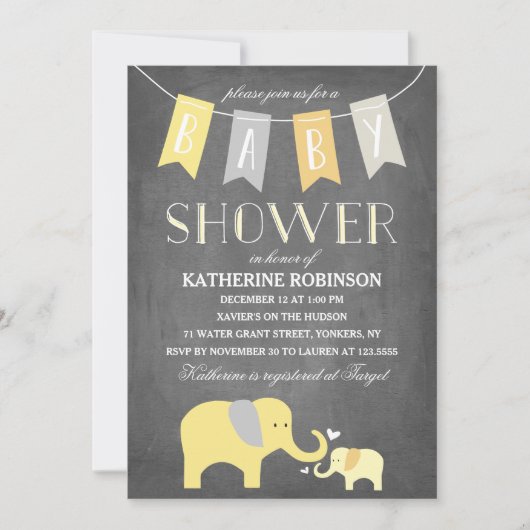 Eléphant Bébé Jaune | Invitation baby shower (Devant)