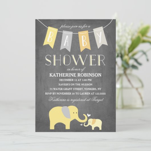 Eléphant Bébé Jaune | Invitation baby shower (Debout devant)