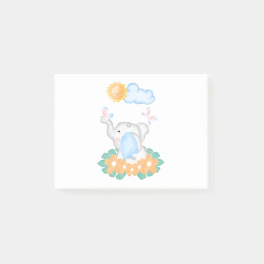 Eléphant Bébé mignon avec fleurs orange Post-it No (Devant)