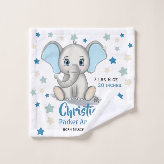 Eléphant Bébé mignon avec oreilles bleues Boy Stat (Gant de toilette)