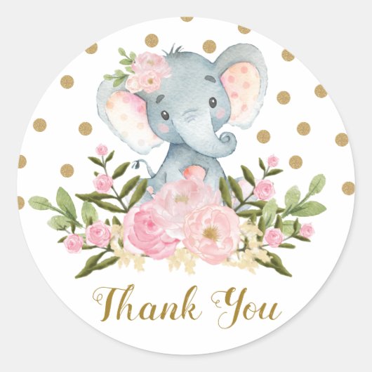 Elephant Bedankt Favoriet Sticker Roze Bloemen Lab (Voorkant)