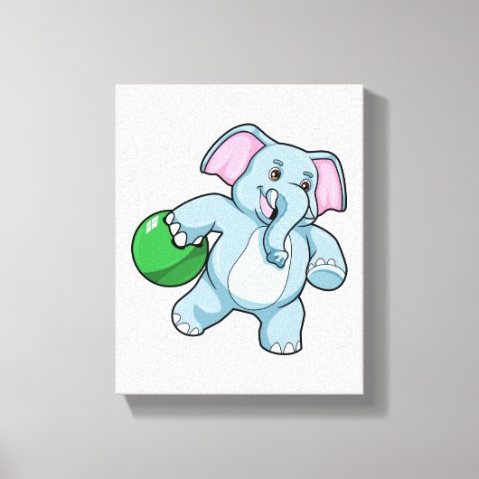 Elephant bij Bowling met Bowling ball Canvas Afdruk (Voorkant)
