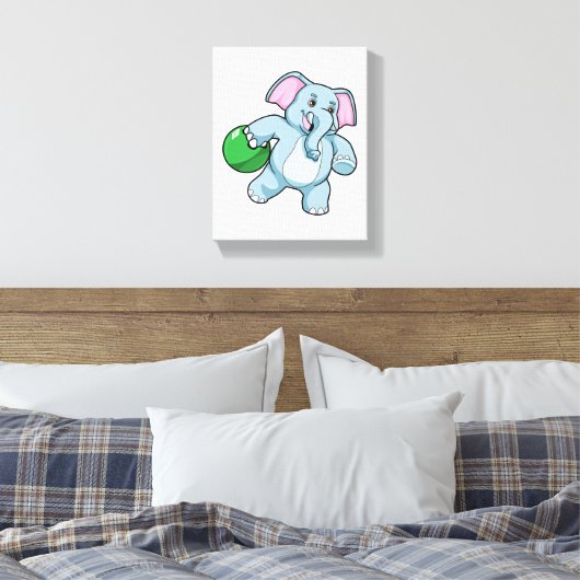 Elephant bij Bowling met Bowling ball Canvas Afdruk (Insitu (Slaapkamer))