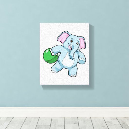 Elephant bij Bowling met Bowling ball Canvas Afdruk (Insitu (Houten vloer))