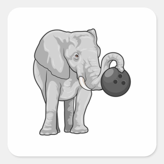Elephant bij Bowling met Bowling ball Vierkante Sticker (Voorkant)