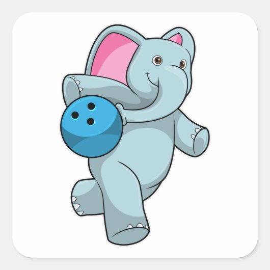 Elephant bij Bowling met Bowling ball Vierkante Sticker (Voorkant)