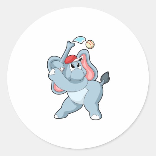Elephant bij honkbal ronde sticker (Voorkant)