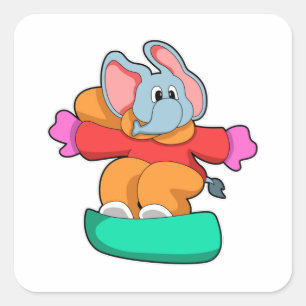 Elephant bij Snowboarding met Snowboard Vierkante Sticker