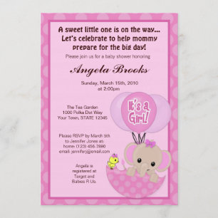 Elephant Birdie Umbrella Baby shower Invitation Kaart