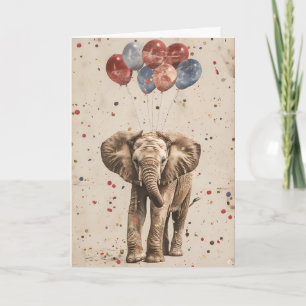 Elephant Birthday Balloon Wenskaart Kaart