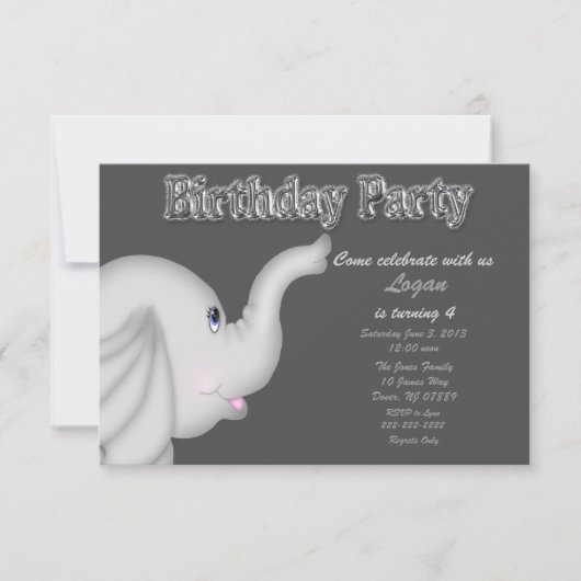 Elephant Birthday Party Invitation Kaart (Voorkant)