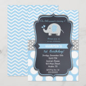 Elephant Birthday Party Invitations Boy Kaart (Voorkant / Achterkant)