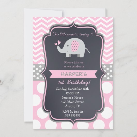 Elephant Birthday Party Invitations Kaart (Voorkant)
