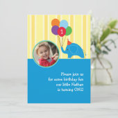 Elephant Birthday Party Photo Invitation Kaart (Staand voorkant)