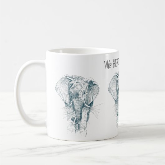 Elephant black ink tekening Funny gezegde Koffiemok (Links)