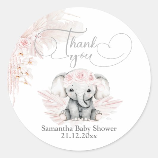 Elephant Blash roze ventilator Boho Baby shower Ronde Sticker (Voorkant)
