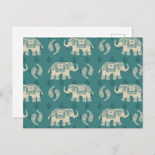 Elephant Blauwgroen Caravan Pattern Briefkaart (Voorkant / Achterkant)